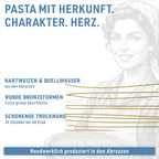 Spaghetti: Italiaanse harde tarwe, ronde bronzen matrijzen, 36 tot 48 uur langzaam gedroogd