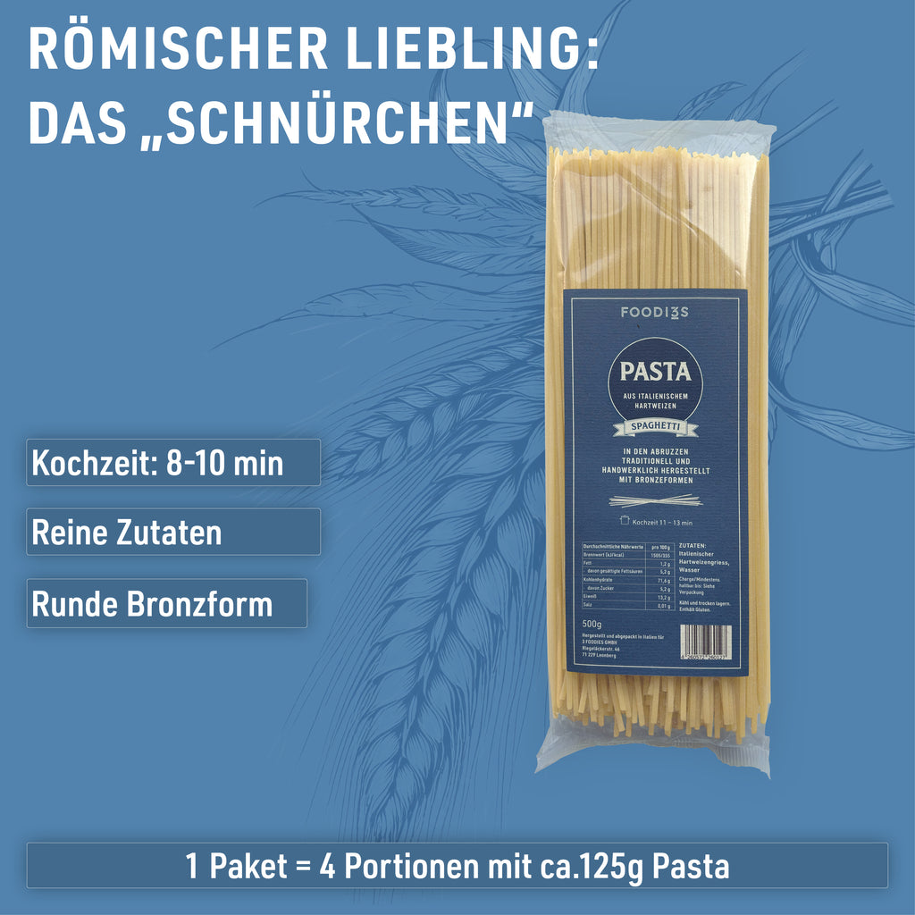 Verpakking Spaghetti: Pasta van Italiaanse harde tarwe. Kooktijd 11 tot 13 minuten
