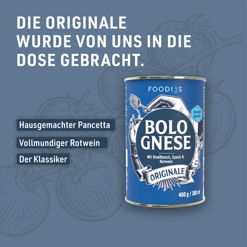 Boîte de Bolognese Originale sur fond bleu