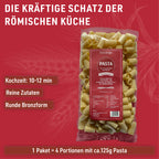 Pack of Mezzi Rigatoni: Slowly dried for 36 to 48 hours. Cooking time 10 to 12 minutes